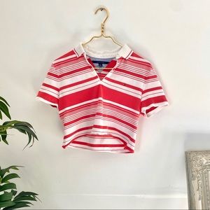Y2K Tommy Hilfiger Hot Pink and White Striped Top